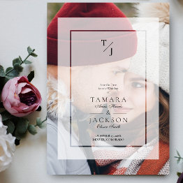 Small Photo Wedding Vellum Transparency Effect Initials Magnetic Invitation Front View