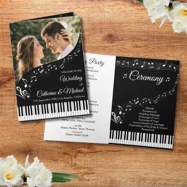 piano musical notes black & white photo wedding