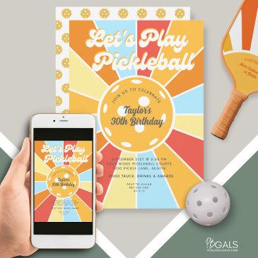 pickleball party cool retro sunburst stripes invitation