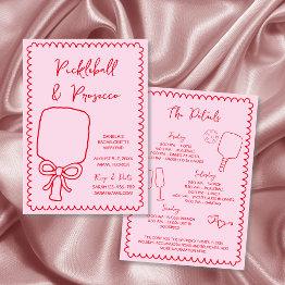 Small Pickleball & Prosecco Bachelorette Hand Drawn Invitation Front View