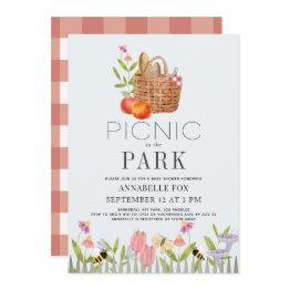 Small Picnic In The Park Basket Floral Baby Shower Invitation Front View