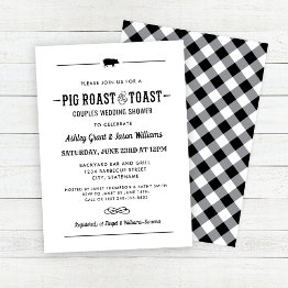 Small Pig Roast And Toast Black Wedding Couples Shower Invitation Front View