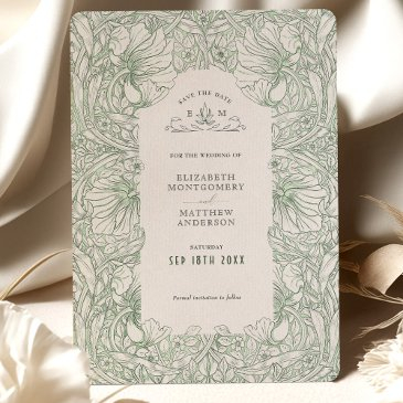pimpernel muted sage green cream william morris invitation