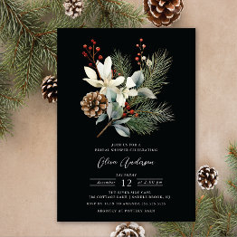 Small Pine Branch Winter Botanical Bridal Shower Invitation Front View