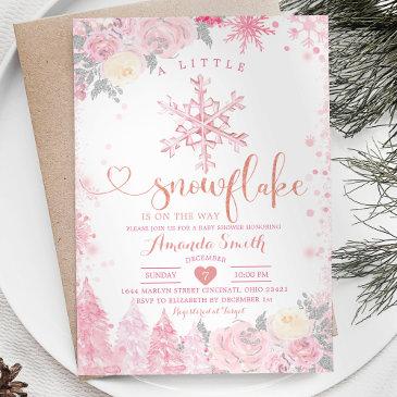 pink a little snowflake winter baby shower invitat invitation