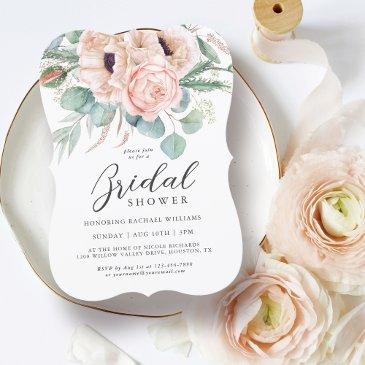 pink and beige watercolor floral bridal shower invitation