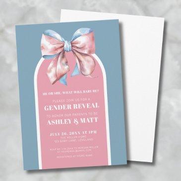 pink and blue bow gender reveal party invitation