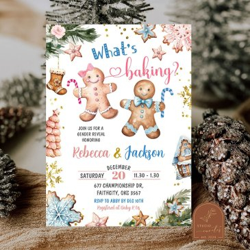 pink and blue gingerbread cookies gender reveal invitation