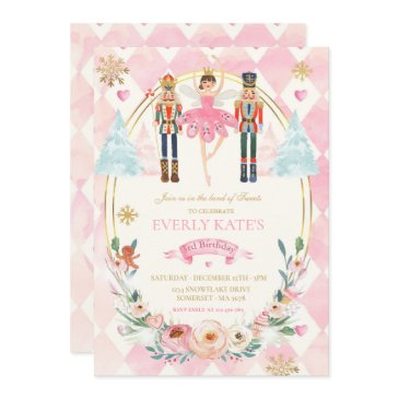 pink and gold nutcracker birthday sugar plum fairy invitation