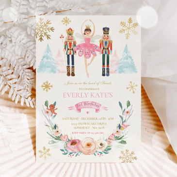 pink and gold nutcracker birthday sugar plum fairy invitation