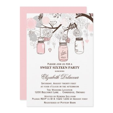 pink and gray mason jars sweet sixteen invitation