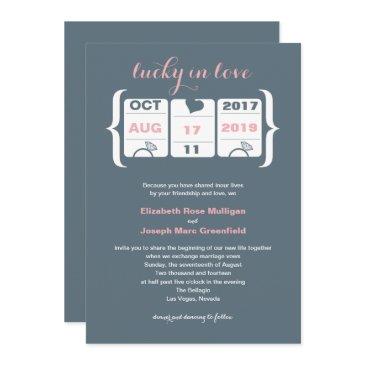 pink and gray slot machine wedding invitation