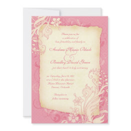 Small Pink And Ivory Floral Wedding Invitation Front View