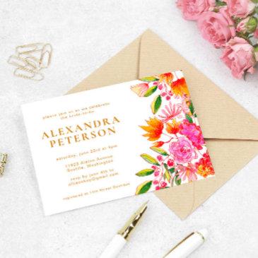 pink and orange watercolor floral bridal shower invitation