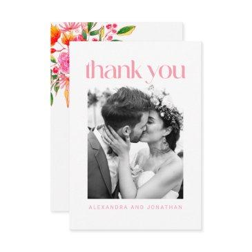 pink and orange watercolor floral wedding photo thank you invitations