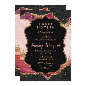 pink and red sequins agate sweet sixteen invitation