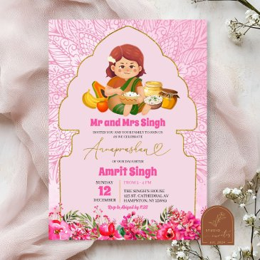 pink annaprashan baby girl rice feeding ceremony invitation