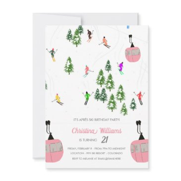 pink aprés ski skiing birthday invitation