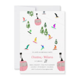 Small Pink Aprés Snowboard Snowboarding Birthday Invitation Front View