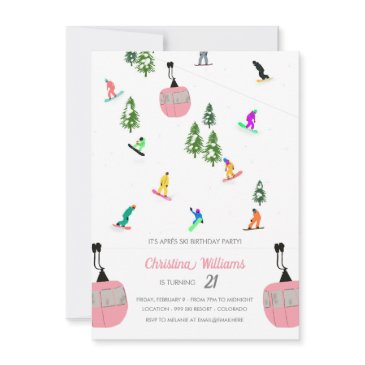 pink aprés snowboard snowboarding birthday invitation