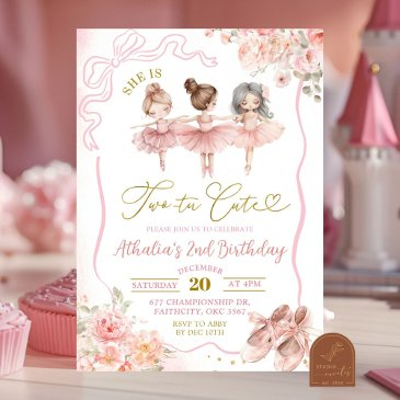 pink ballerina tutu cute 2nd birthday invitation