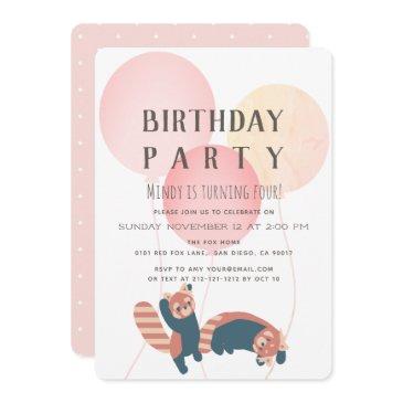 pink balloon & red panda birthday party invitation