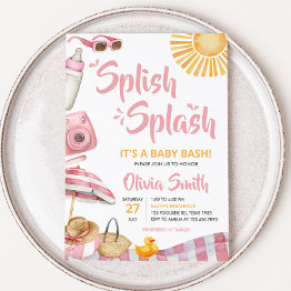 Small Pink Beach Summer Baby Shower Invitation Front View