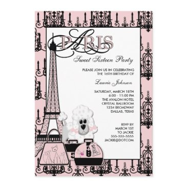pink black paris chandelier sweet 16 party invitation