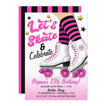 pink & black roller skate skating birthday party invitation