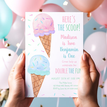 pink blue ice cream joint birthday invitation