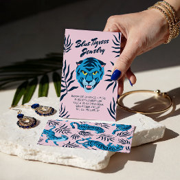 Small Pink Blue Tiger Tropical Leaves Cool Earring Invitations Front View