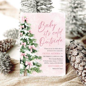 pink bow baby it's cold outside baby shower invitation