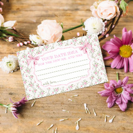 Small Pink Bow Bridal Shower Date Night Ideas Enclosure Invitations Front View