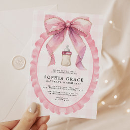Small Pink Bow Chic Coquette Girl Baby Shower Invitation Front View