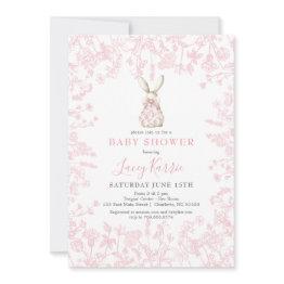 Small Pink Bow Chinoiserie Bunny Baby Shower Invitation Front View