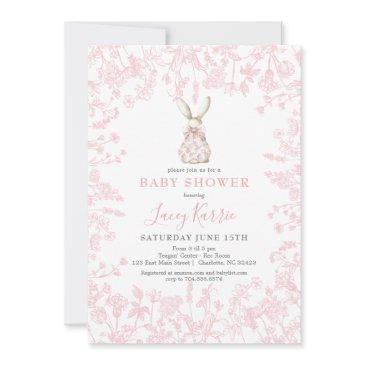 pink bow chinoiserie bunny baby shower invitation