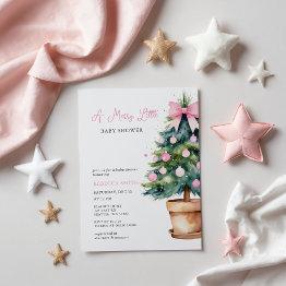 Small Pink Bow Christmas Tree Merry Little Baby Shower Invitation Front View