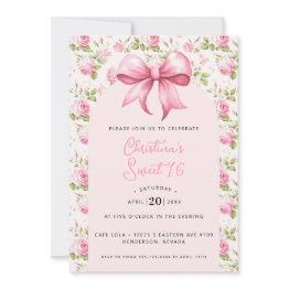 Small Pink Bow Coquette Sweet 16 Invitation Front View
