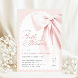 Small Pink Bow Elegant Baby Shower Invitation Front View