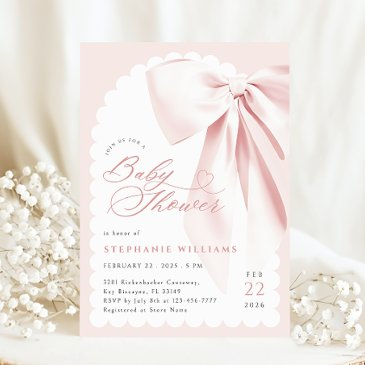 pink bow elegant baby shower invitation