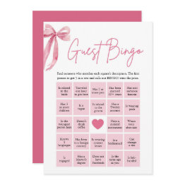 Small Pink Bow Find The Guest Bingo Bridal Shower Game Invitation Front View
