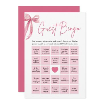 pink bow find the guest bingo bridal shower game invitation
