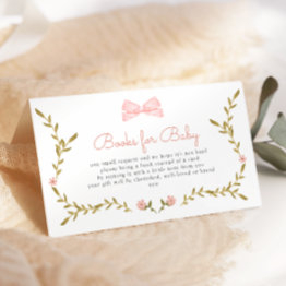 Small Pink Bow Floral Baby Shower Books For Baby Enclosure Invitations Front View