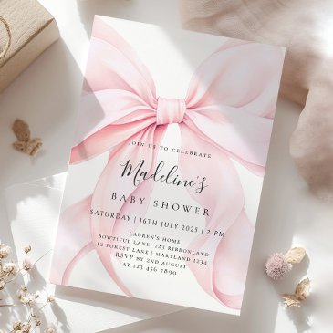 pink bow girl baby shower invitation