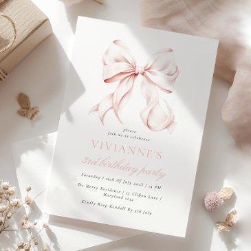 pink bow girl third birthday invitation