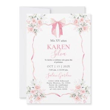 pink bow quinceanera invitation