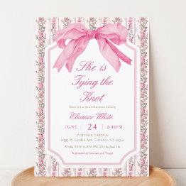 Small Pink Bow She's Tying The Knot Bridal Shower Invitation Front View