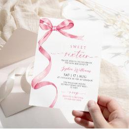 Small Pink Bow Sweet 16 Birthday Invitation Front View