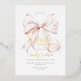 Small Pink Bow Sweet 16 Girl Foil Invitation Front View