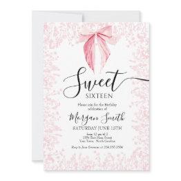 Small Pink Bow Sweet Sixteen Birthday Invitation Front View